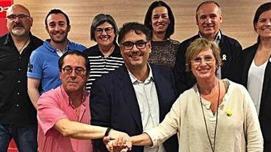 Els caps de llista del PSC, ERC i la Vall d&#039;Aro en Comú, ahir.