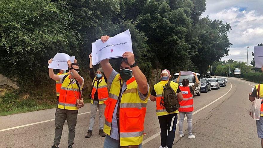 Una imatge de la protesta d&#039;ahir al matí.