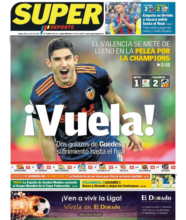 Portada SUPERDEPORTE lunes 22 de abril de 2019.