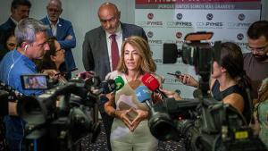 La ministra de Transportes, Raquel Sánchez, durante la asamblea de la patronal Conypmes.