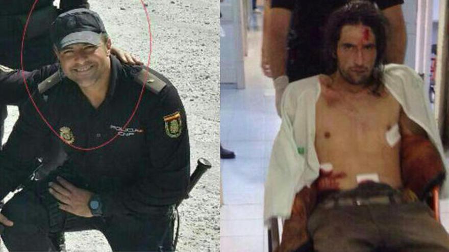 A la izquierda, el agente asesinado (Foto publicada en Twitter por @FrancisRuizP). A la derecha, su presunto asesino, un indigente alemán de 32 años.