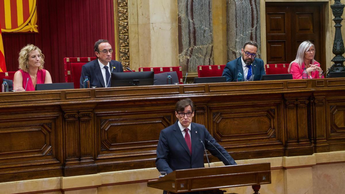 Salvador Illa, durante su discurso de investidura en el pleno del Parlament.