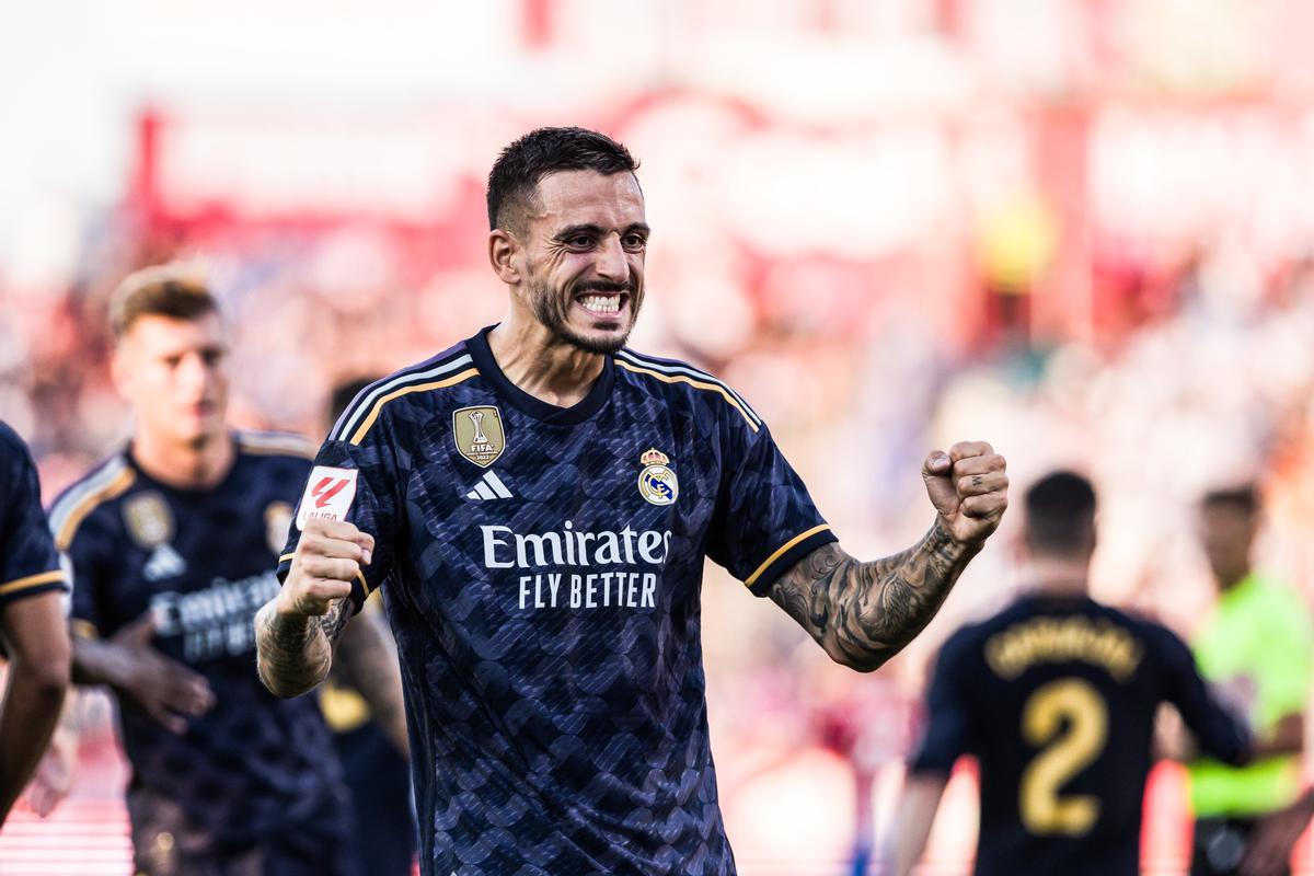 Joselu of Real Madrid celebrates a goal during the Spanish league, La Liga EA Sports, football match played between Girona FC and Real Madrid at Estadi de Montilivi on September 30, 2023 in Girona, Spain. Javier Borrego / Afp7 30/09/2023 ONLY FOR USE IN SPAIN / Javier Borrego / Afp7 / Europa Press;2023;SOCCER;Sport;ZSOCCER;ZSPORT;Girona FC v Real Madrid - La Liga EA Sports;