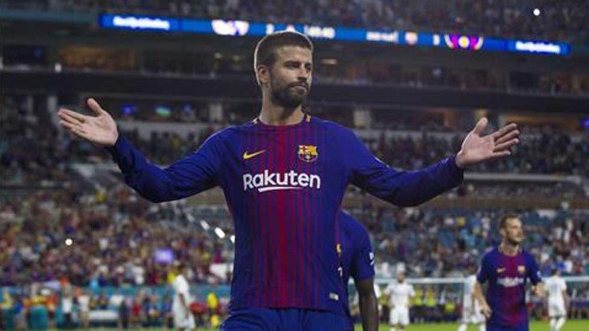 Piqué, en una imagen del Clásico de Miami, celebrado el 29 de julio de 2017 y que ganó el Barça 2-3, con gol final del central canterano