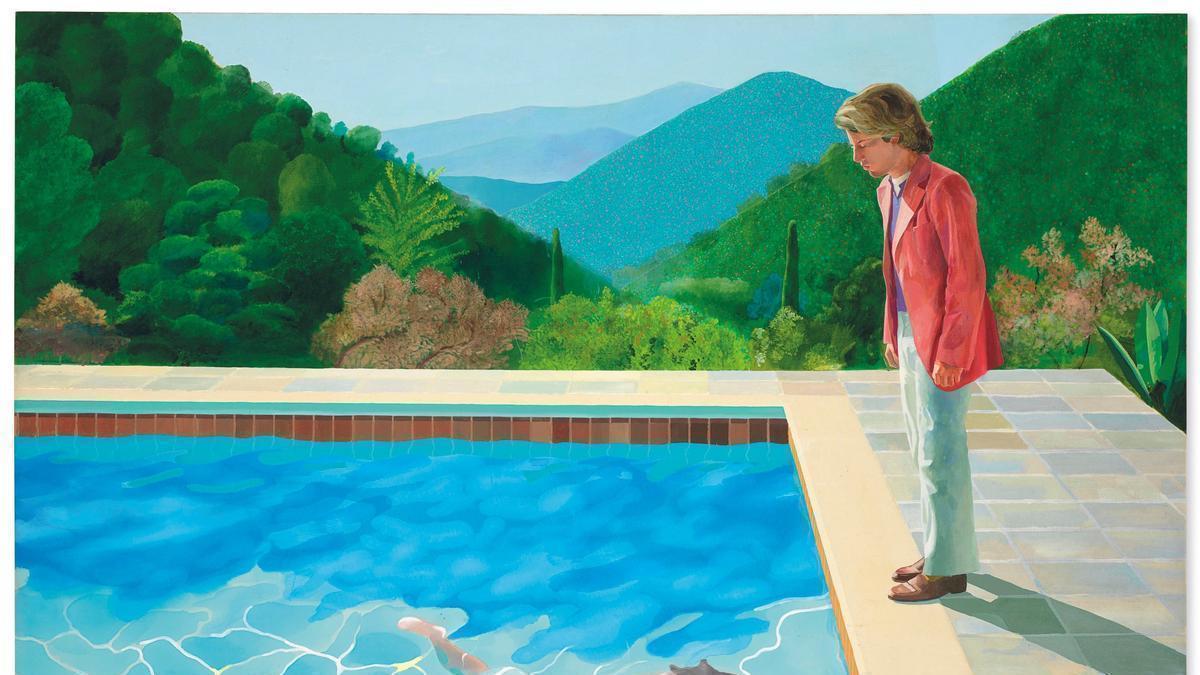 Fotografía cedida por la casa de subastas Christie's donde aparece el cuadro del pintor británico David Hockney "Portrait of an Artist (Pool With Two Figures)" -Retrato de un artista (piscina con dos figuras)-, de 1972, que alcanzó un precio récord de una obra de un artista vivo al venderse por más de 90 millones de dólares.