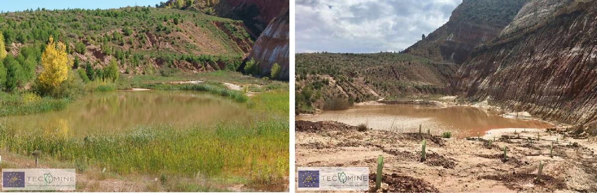 Tras la intervención y antes de ella: así lucía la laguna de la Mina Fortuna de Teruel