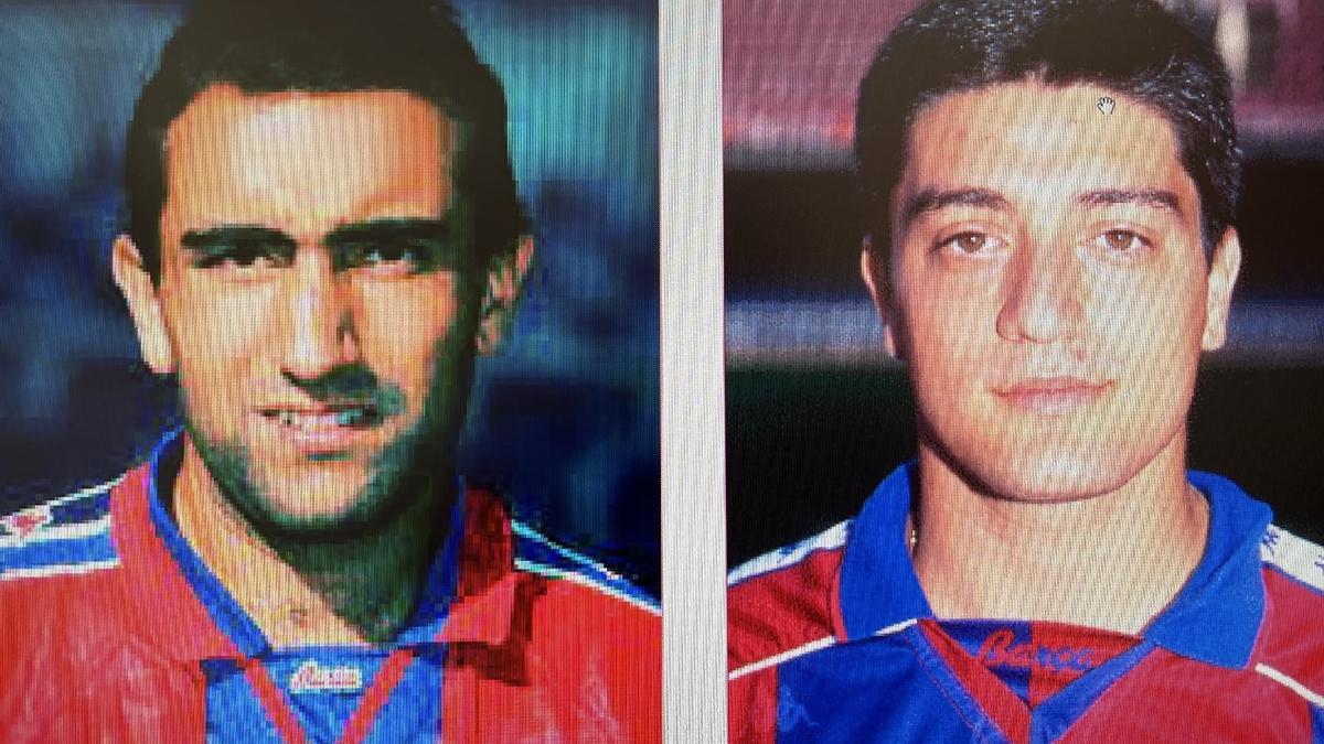 Abelardo Fernández y Xavi García Pimienta, en la temporada 1995-96 en la que coincidieron en el FC Barcelona.