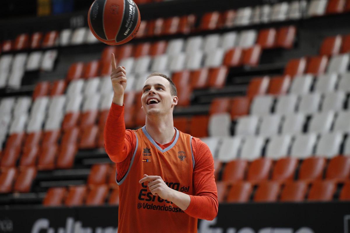 Klemen Prepelic, en un entrenamiento del Valencia BC