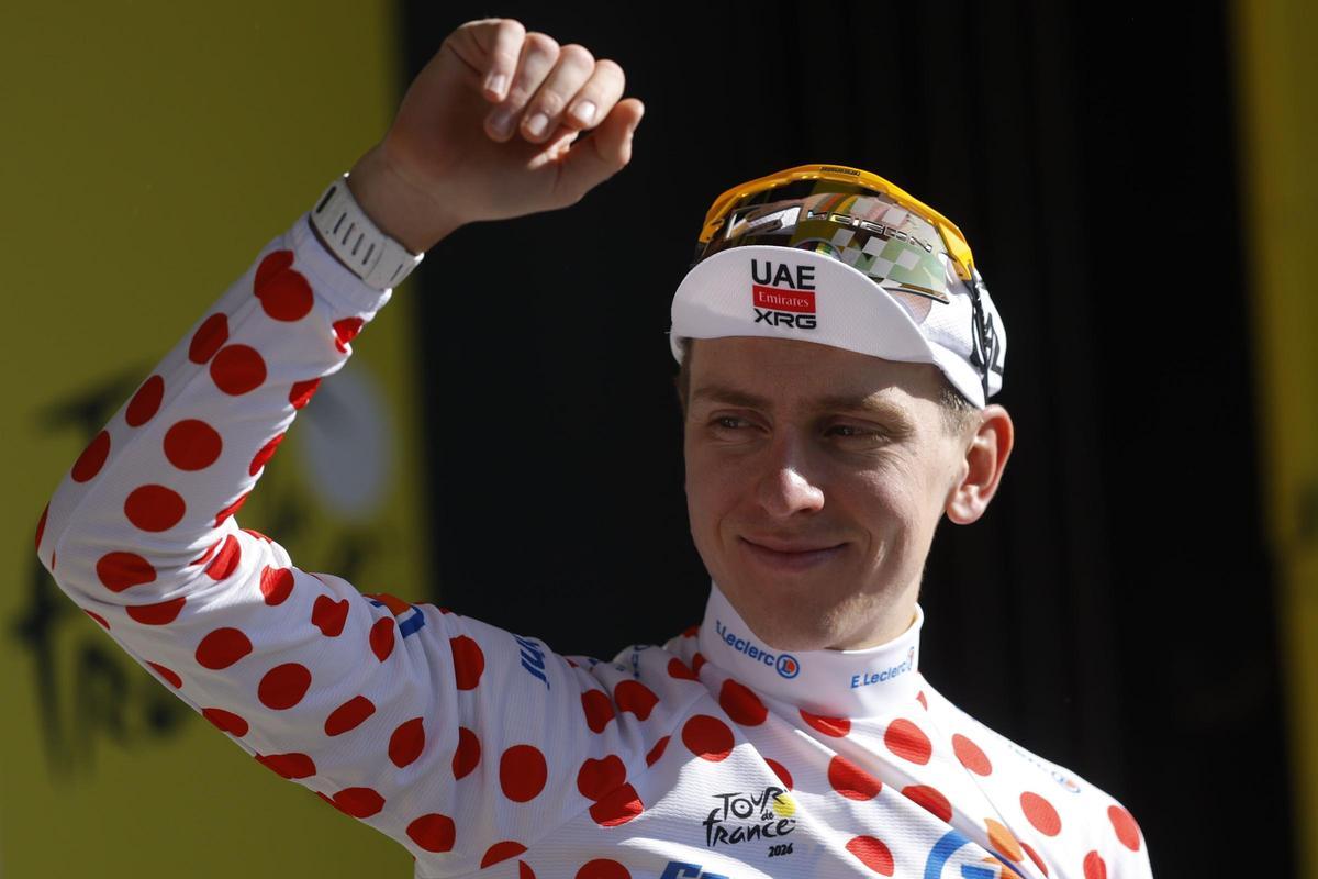 Pogacar, con el maillot de montaña del Tour de Francia 2026