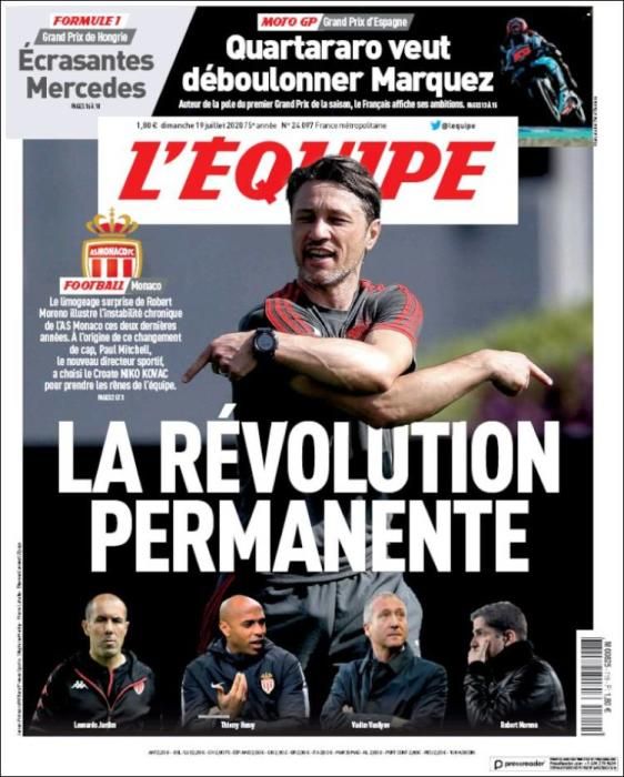 Portada L'ÉQUIPE domingo 19 julio 2020