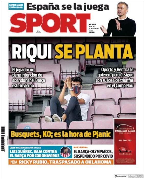 Portada SPORT martes 17 noviembre 2020