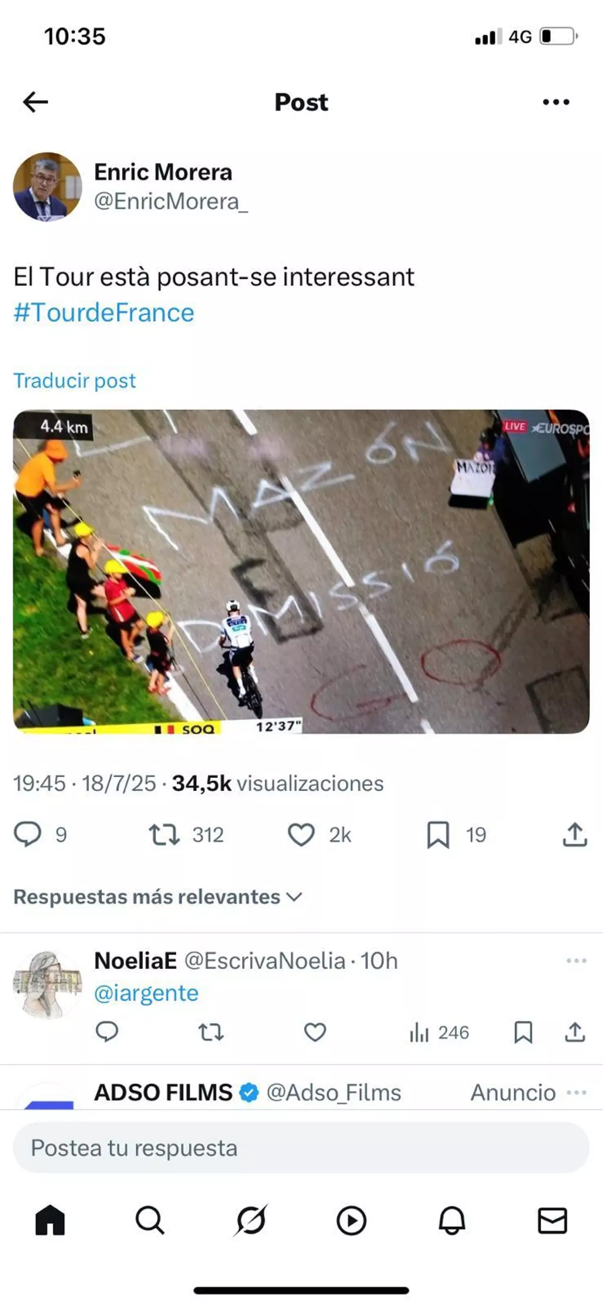 "Mazón dimisión" en el Tour de Francia