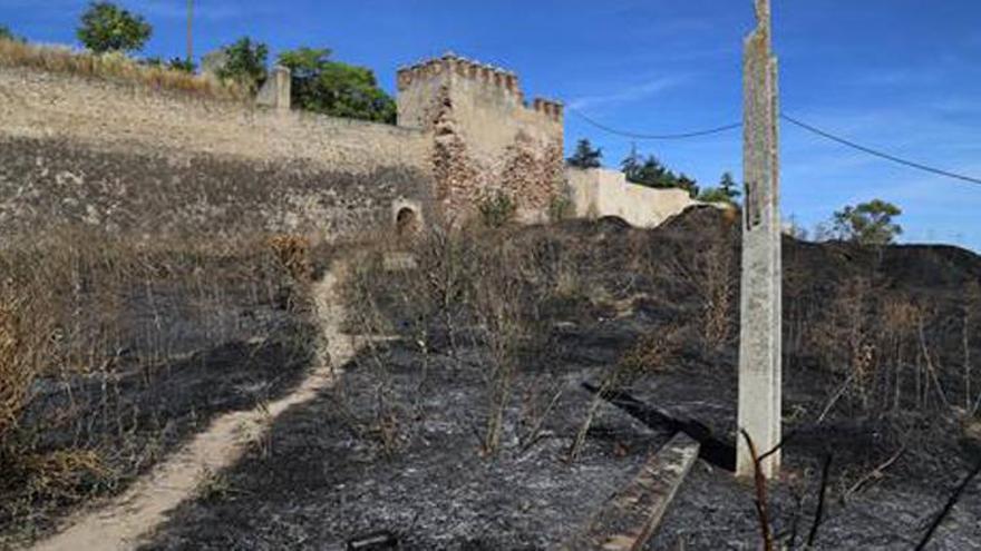 Bomberos evitan que un fuego de pastos afecte a la alcazaba