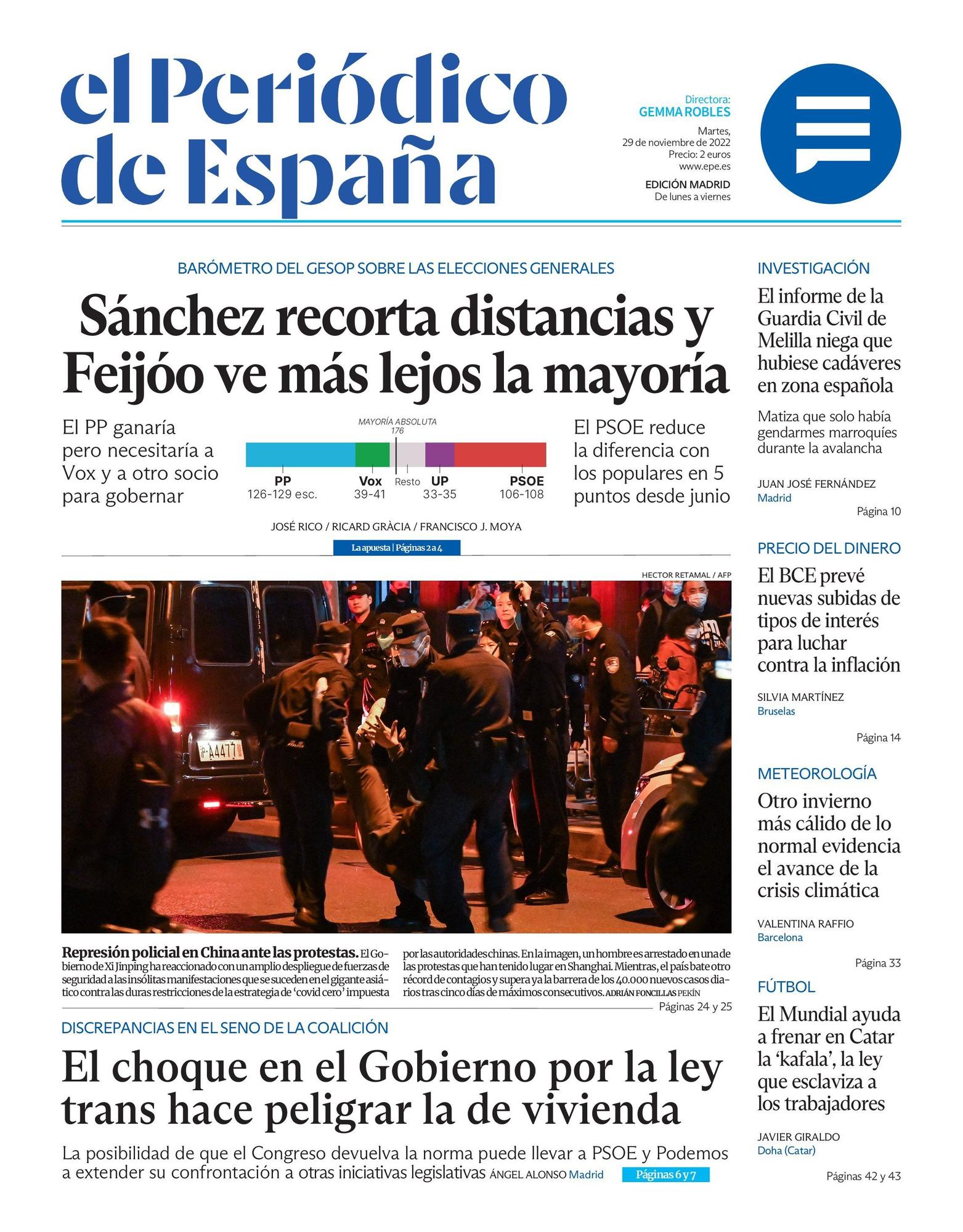 EL PERIÓDICO DE ESPAÑA de hoy martes 29 de noviembre de 2022