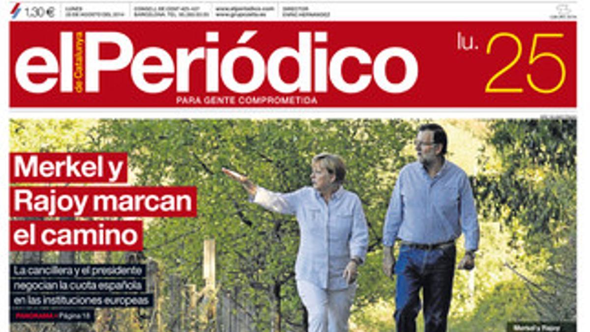 La portada de EL PERIÓDICO (25-8-2014).