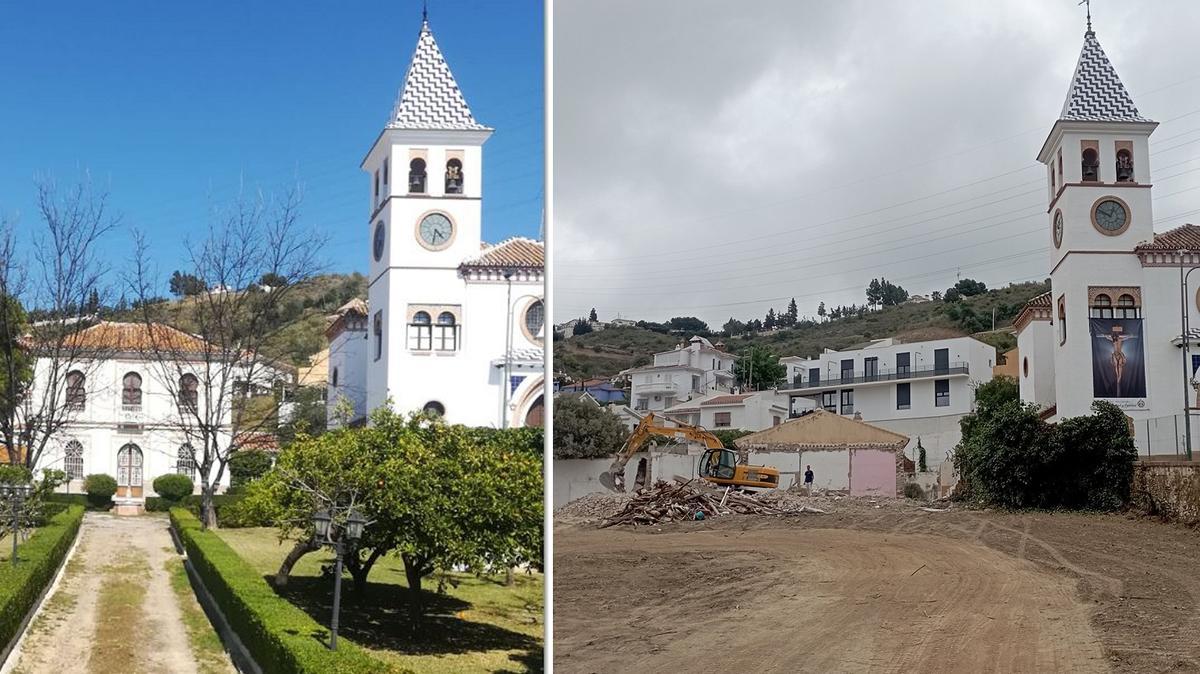 La villa del Puerto de la Torre a la izquierda, en una foto de 2019 y ayer, cuando solo quedaba una montaña de escombros.