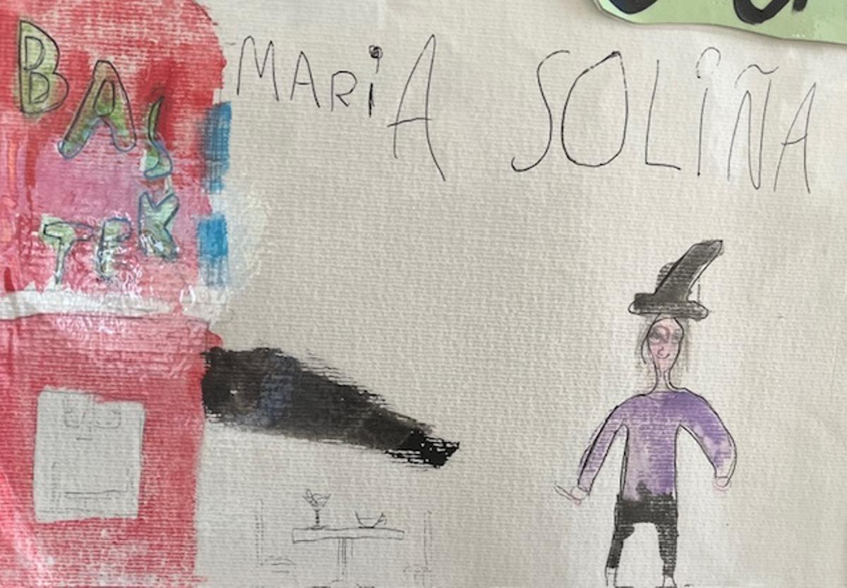 Representación de María Soliña, con sombrero de bruja.