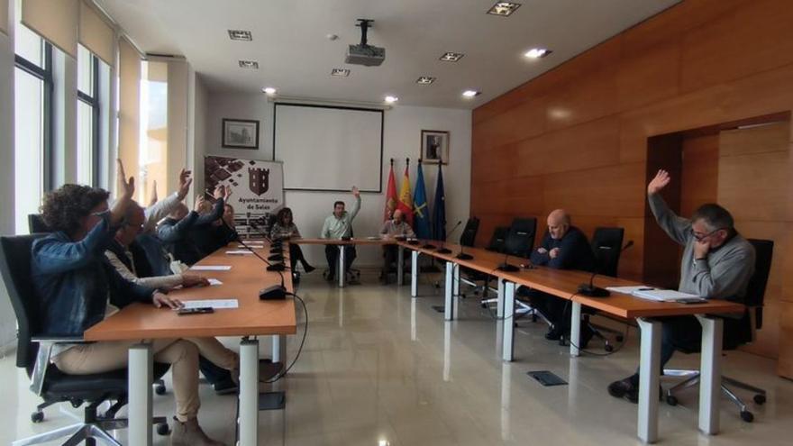 Los concejales de Salas, votando durante la sesión de ayer. | L. N.