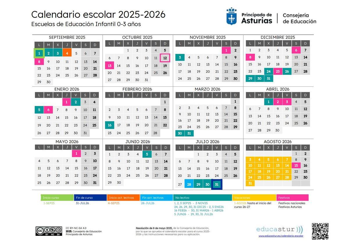 Calendario escolar (25-26) escuelas 0-3 años