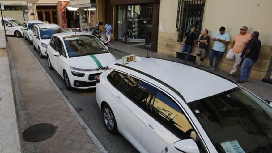 Taxis estacionados, ayer en la parada Mariano Antón, del centro.