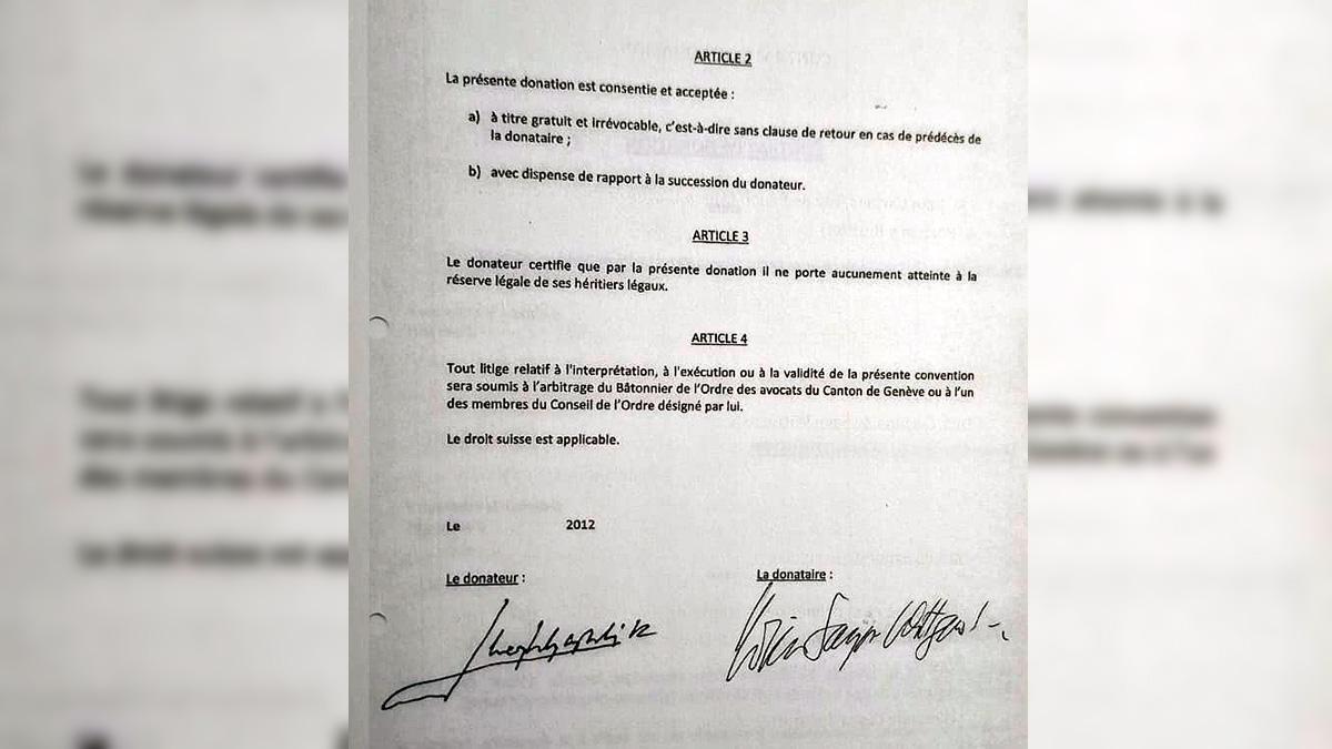 Contrato de donación irrevocable de los 65 millones de euros de Juan Carlos I a Corinna.