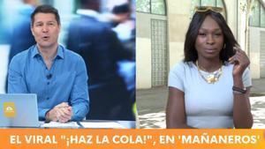 Jaime Cantizano hablando con Bárbara Gómez, la mujer del mítico Haz la cola a Zaplana