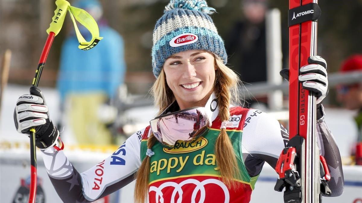 Mikaela Shiffrin, tras ganar el supergigante de Lake Louise.