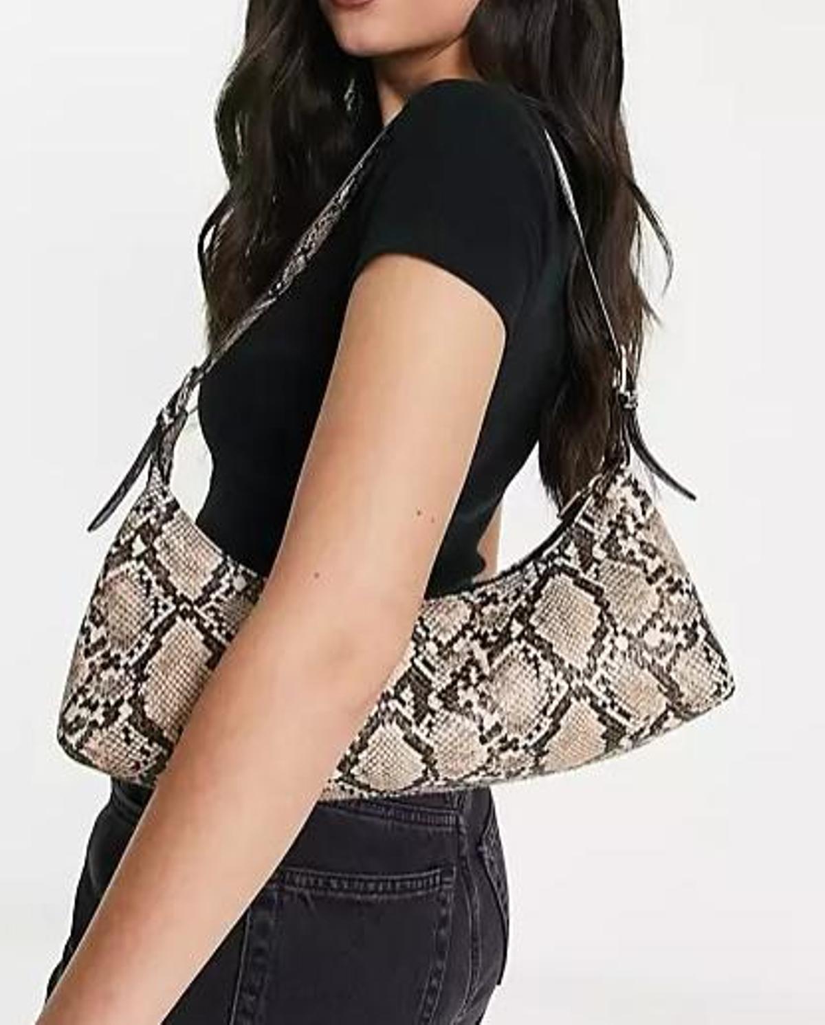 Bolso baguette marrón efecto piel