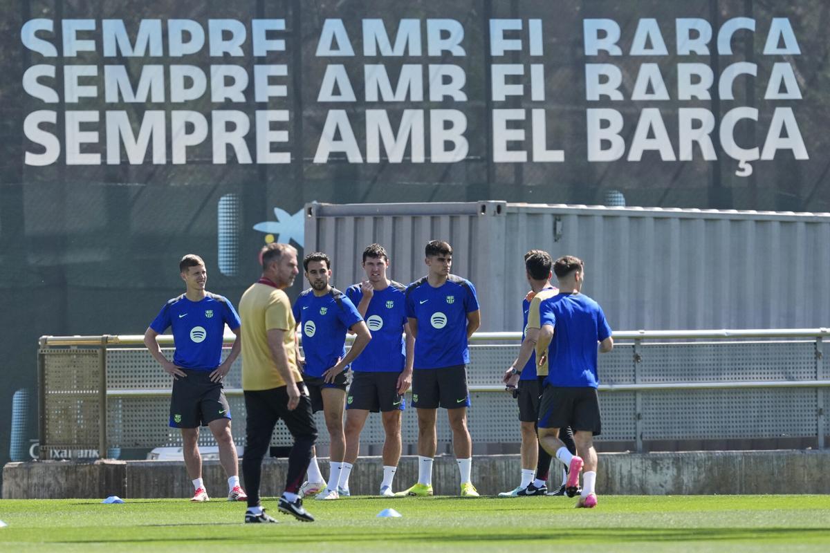 Los jugadores del Barça, en la sesión preparatoria previa al duelo de la Champions frente al Inter.
