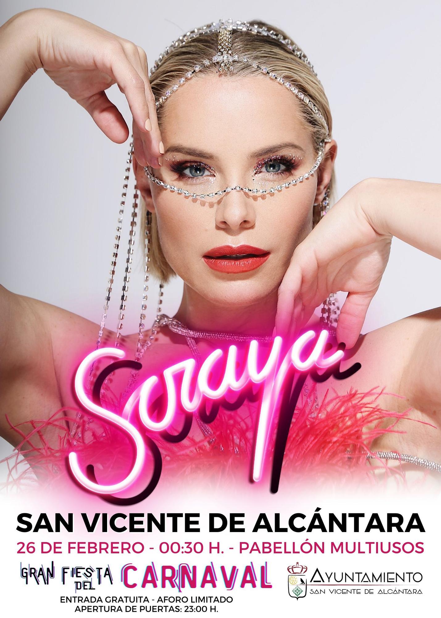 Cartel de la actuación de Soraya en San Vicente de Alcántara.