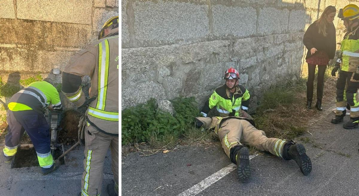 Los bomberos tuvieron que picar para poder rescatar al perro.