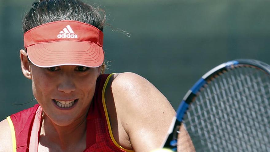 Garbiñe Muguruza, en un partido de la Copa Federación.