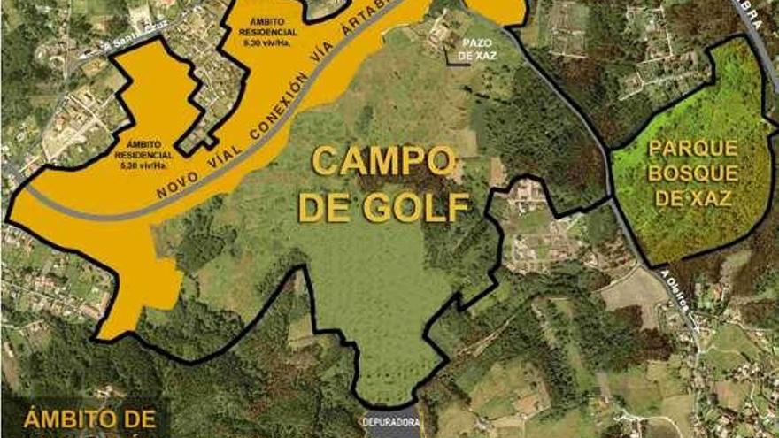 Plano de distribución de la urbanización del campo de golf de Xaz. / l. o.