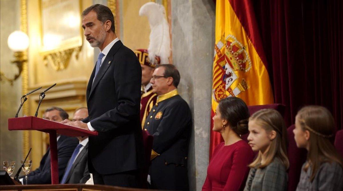 Felipe VI, durante su intervención en el Congreso.