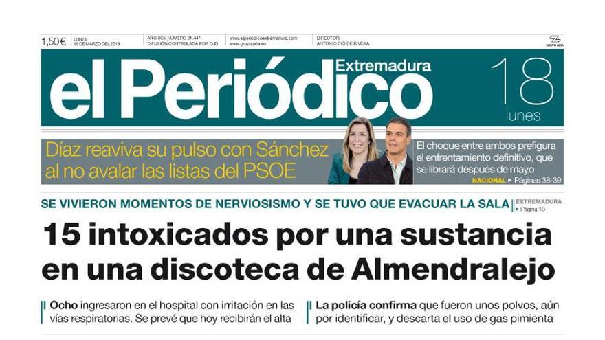 Esta es la portada de EL PERIÓDICO EXTREMADURA correspondiente al día 18 de marzo del 2019