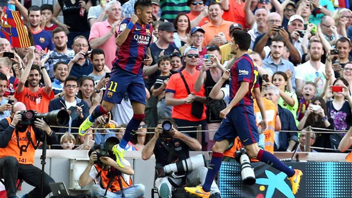 Neymar abrió la lata ante la Real al aprovechar un centro de Messi
