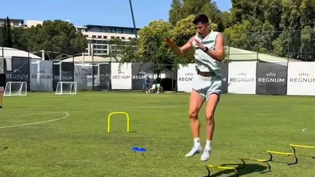 Lewandowski, en pleno entrenamiento
