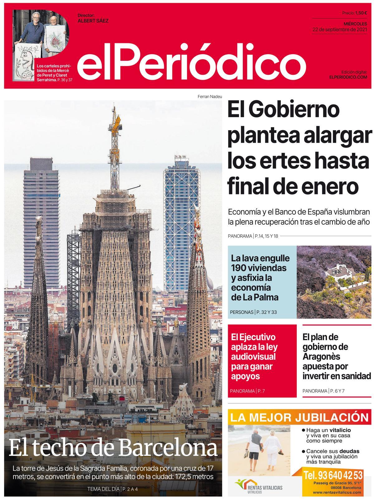 La portada d’EL PERIÓDICO del 22 de setembre del 2021