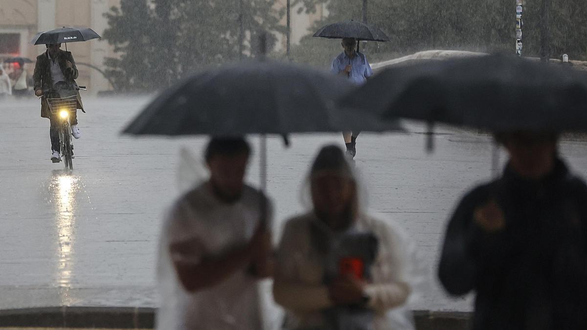 Varias personas con paraguas bajo la lluvia, en imagen de archivo.