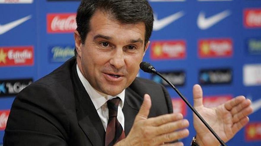 Laporta, durante una rueda de prensa de la pasada temporada.