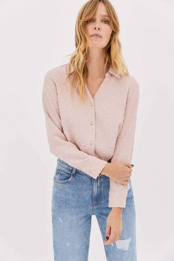 Camisa tejido textura confort con bordado de lunares