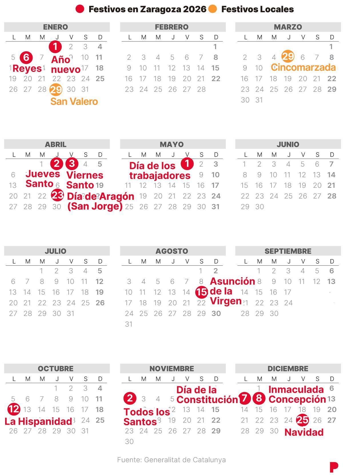 Calendario Laboral Zaragoza 2026