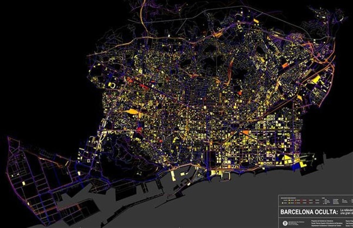 La Barcelona oculta: un treball de la UPC revela el subsòl de la ciutat Vista del subsòl de la confluència de l’av. Vall d’Hebron amb Basses d’Horta: les línies de metro L3, L5, cotxeres L3 i L5, edifici plurifuncional la llosa de la Vall d’Hebron. És mostren les possibilitats d’una solució més integradora de les comunicacions al subsòl. © R. Vinyes i Ballbé