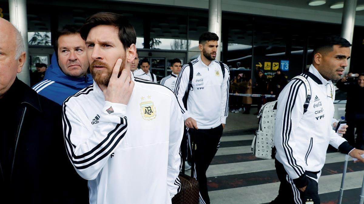 Messi, a su llegada al aeropuerto Adolfo Suárez-Barajas de Madrid.