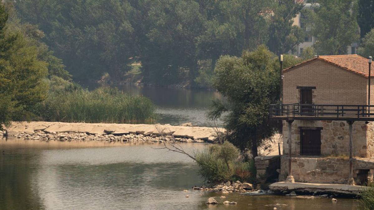 Las azudes quedan al descubierto, al igual que los pilares de las aceñas de Cabañales.