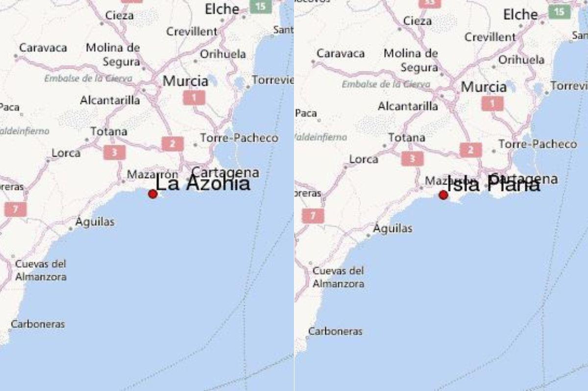 Ubicación de Isla Plana y La Azohía.