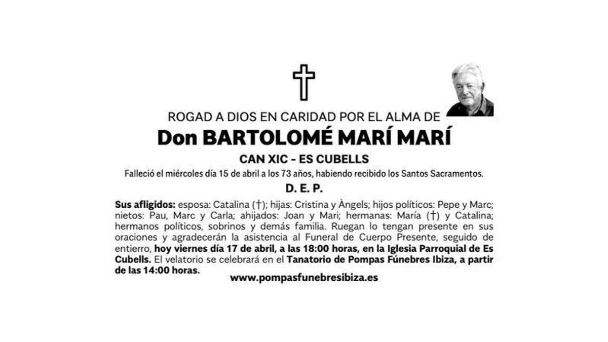 Esquela Bartolomé Marí Marí