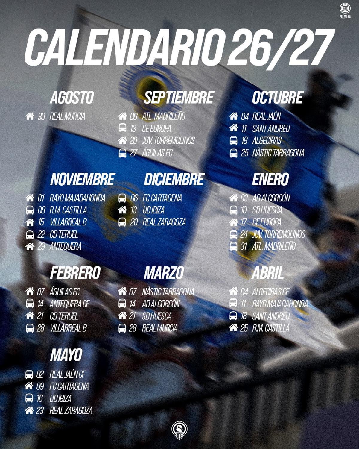 Calendario del Hércules en el grupo 2 de Primera RFEF para la temporada 2026-2027.