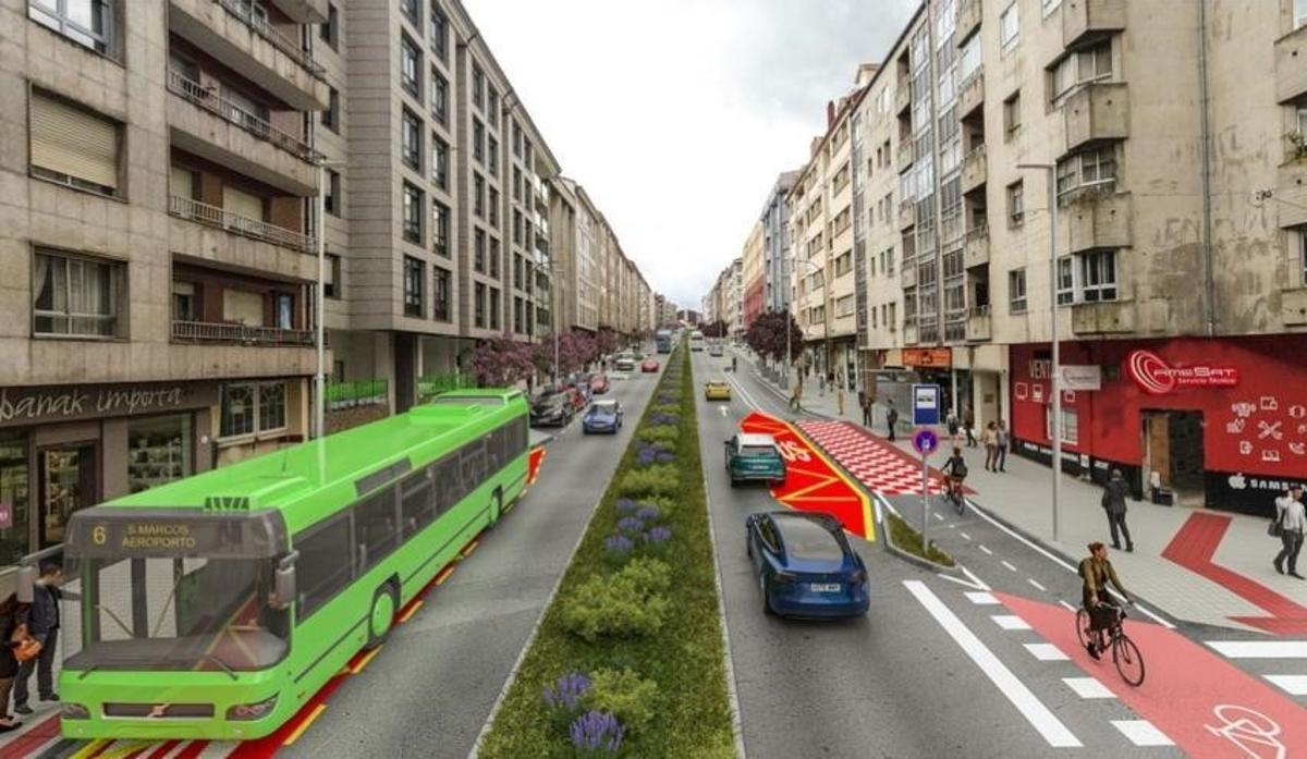 Recreación virtual de como quedaría a travesía do Milladoiro coa humanización proxectada