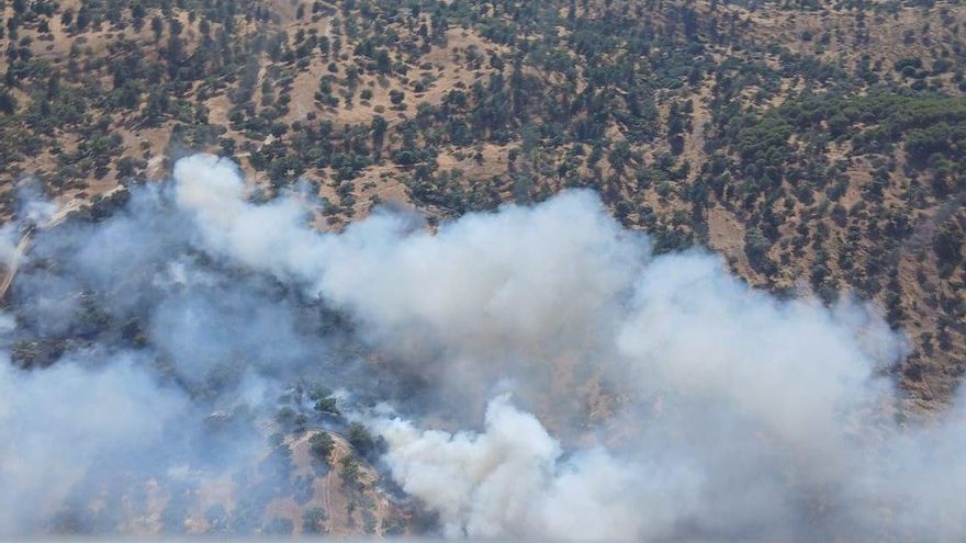 Declarado un incendio forestal en Cárdeña con amplio despliegue aéreo